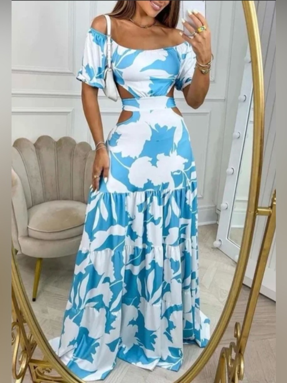 Gorgeous beach blue & white flowy dress